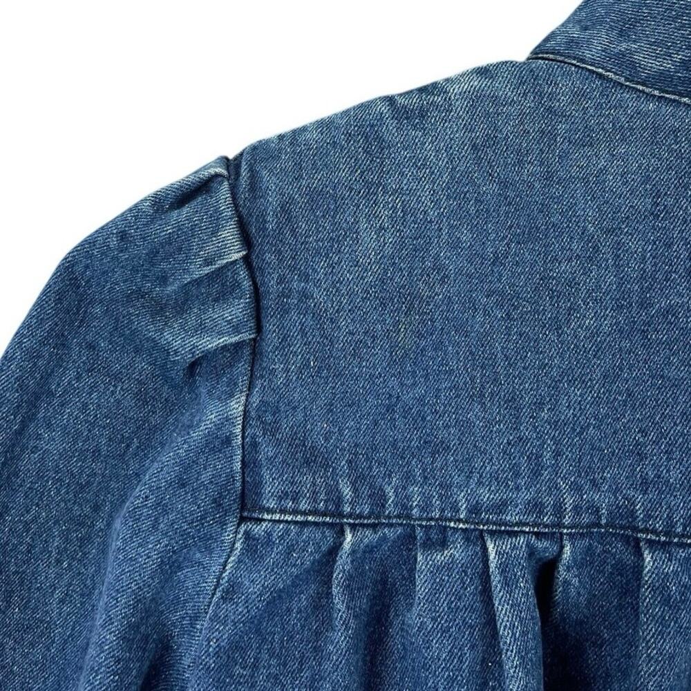 Vintage 80s/90s Bramble Lane Denim Bomber Jacket Puff Sleeve Smocked Waist - M - Picture 9 of 10